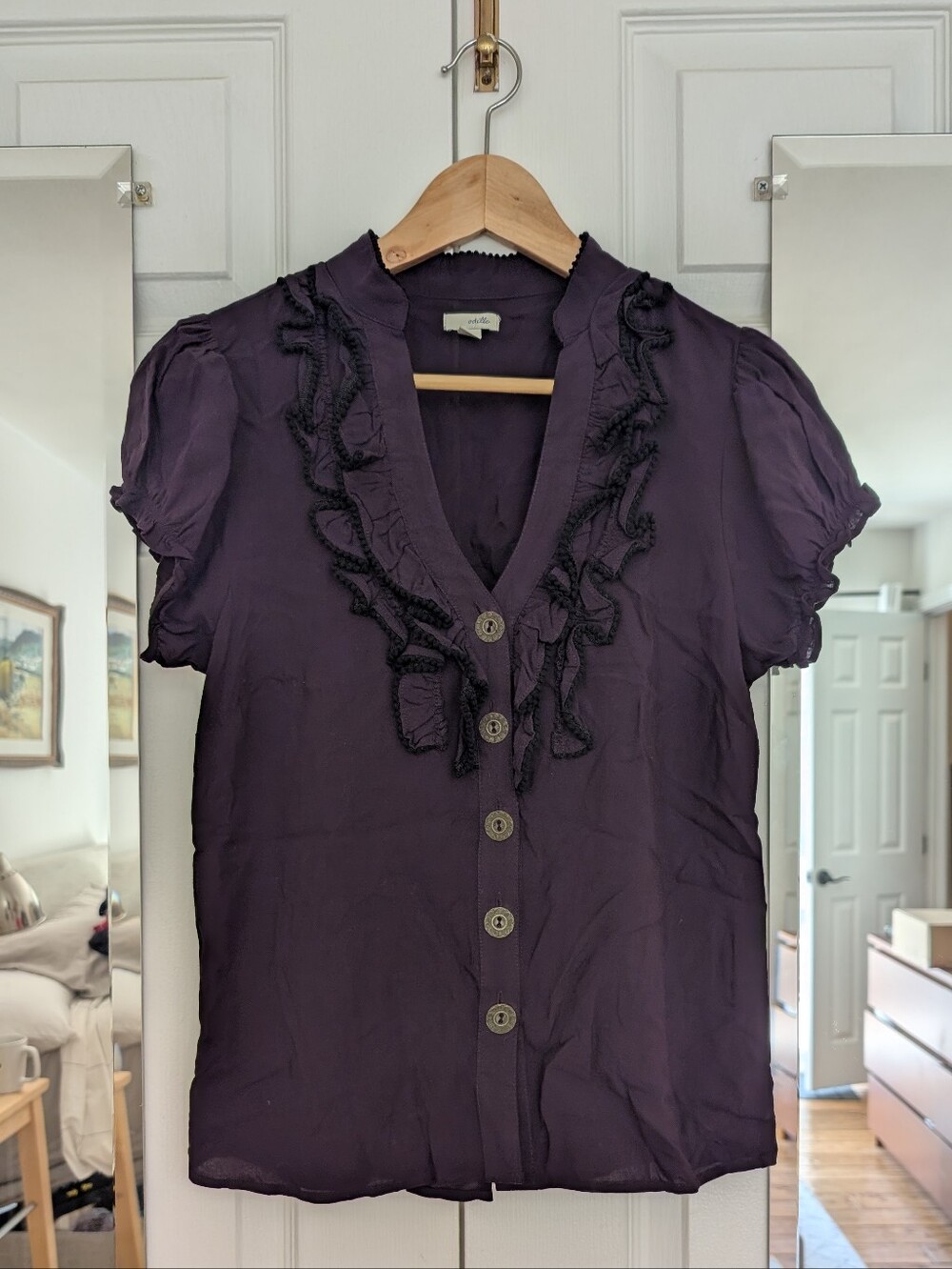 ANTHRO Odille Ruffle Top In Plum Purple